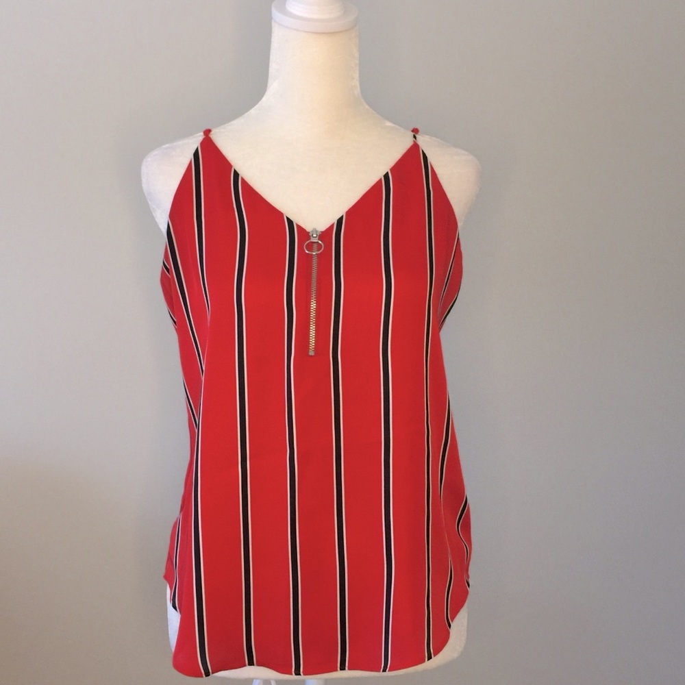 Express Red and Black Striped Sleeveless Blouse